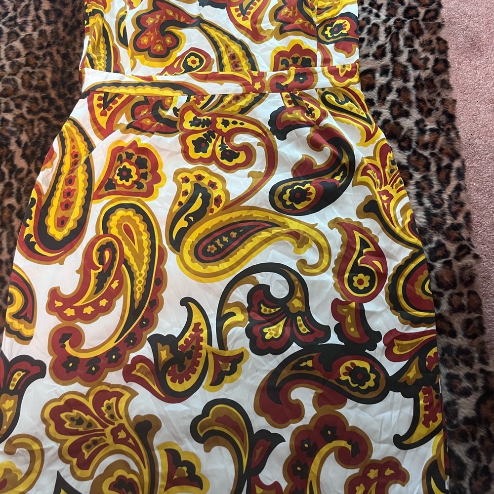 Banana Republic Strapless Paisley Dress in White, Yellow & Red